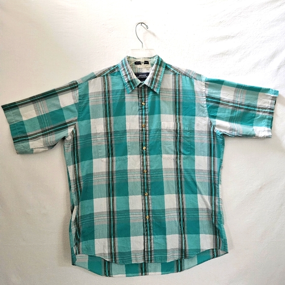 Vintage Mervyn's L Button Up Plaid Shirt‎ Short Sleeve Collared Cotton Casual - Picture 1 of 11